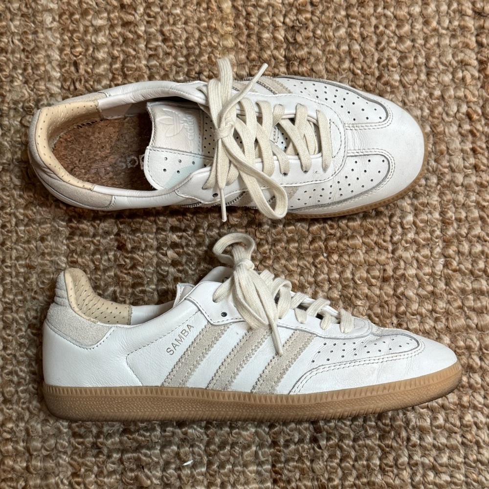 Adidas Samba White and Tan Sneakers